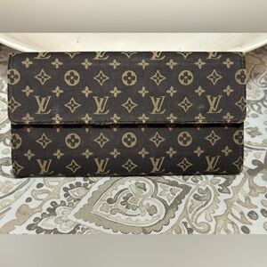 🎉 SOLD🎉Louis Vuitton Monogram Black/White Mini Lin Sarah Wallet.